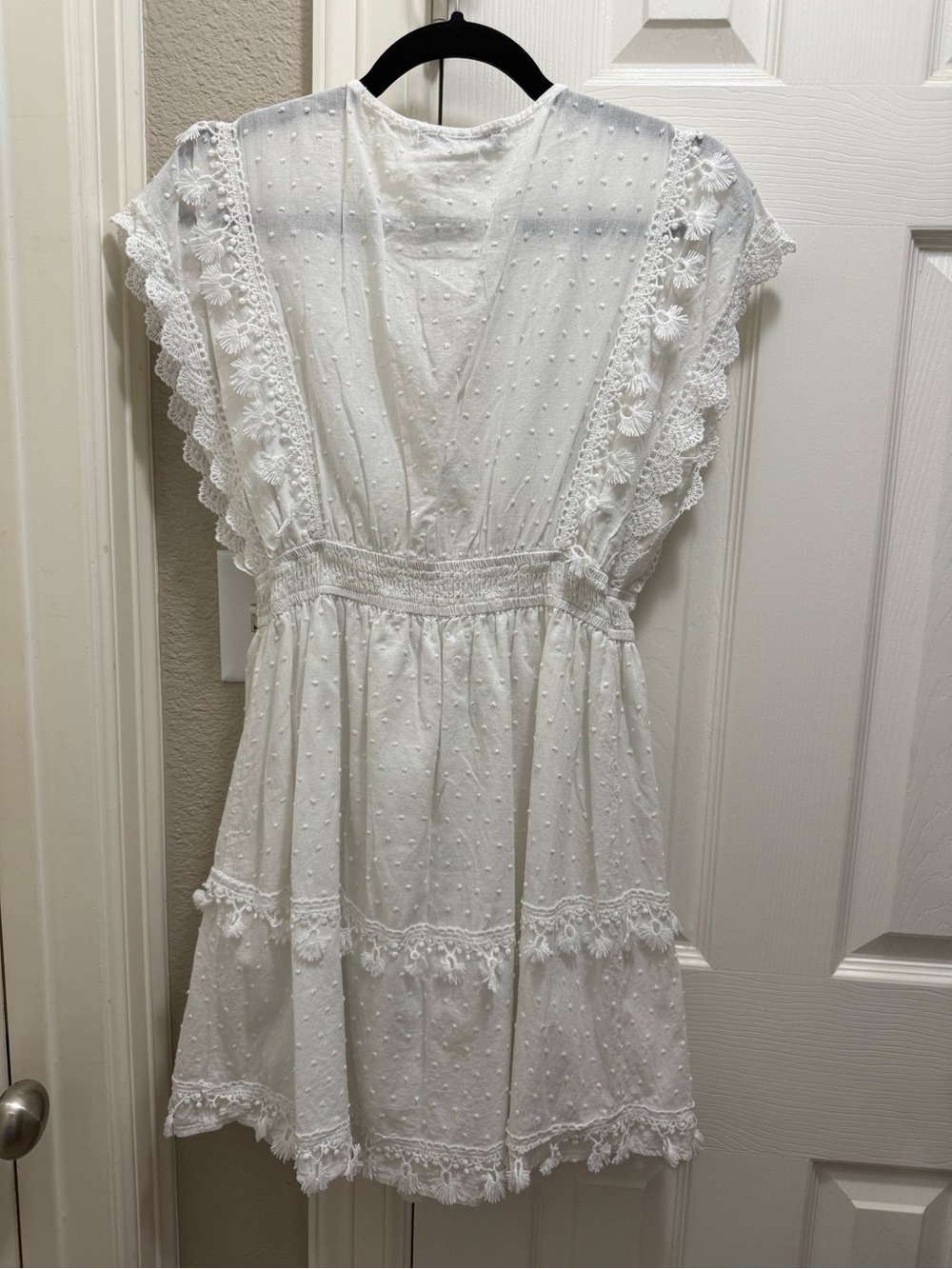 Simplee Apparel White V-Neck Eyelet & Lace Mini Dress - Picture 6 of 6